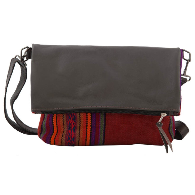 Bolso bandolera aguayo y cuero de llama