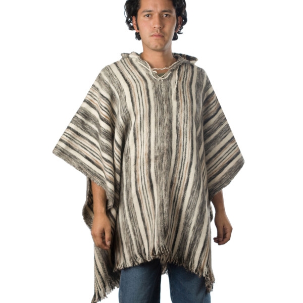 Poncho Huayna a rayas con Capucha - Lana de Oveja