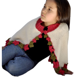 Capa con flores para niña - 100% lana de alpaca